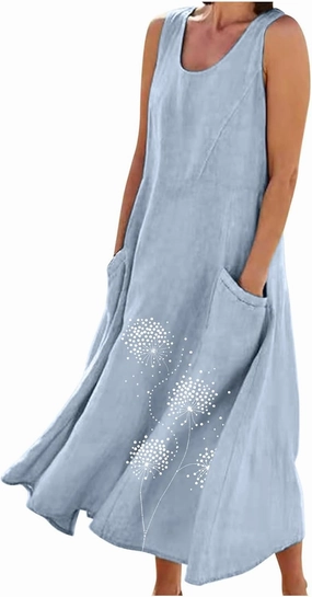 Summer Maxi Dresses for Women 2025 Fashion Print Sleeveless Sun Dress Casual Crewneck Relaxed Fittes Boho Clothes