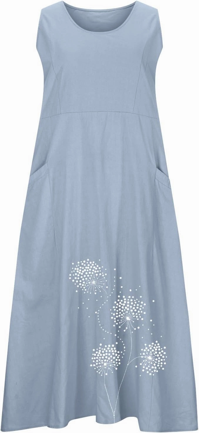 Summer Maxi Dresses for Women 2025 Fashion Print Sleeveless Sun Dress Casual Crewneck Relaxed Fittes Boho Clothes