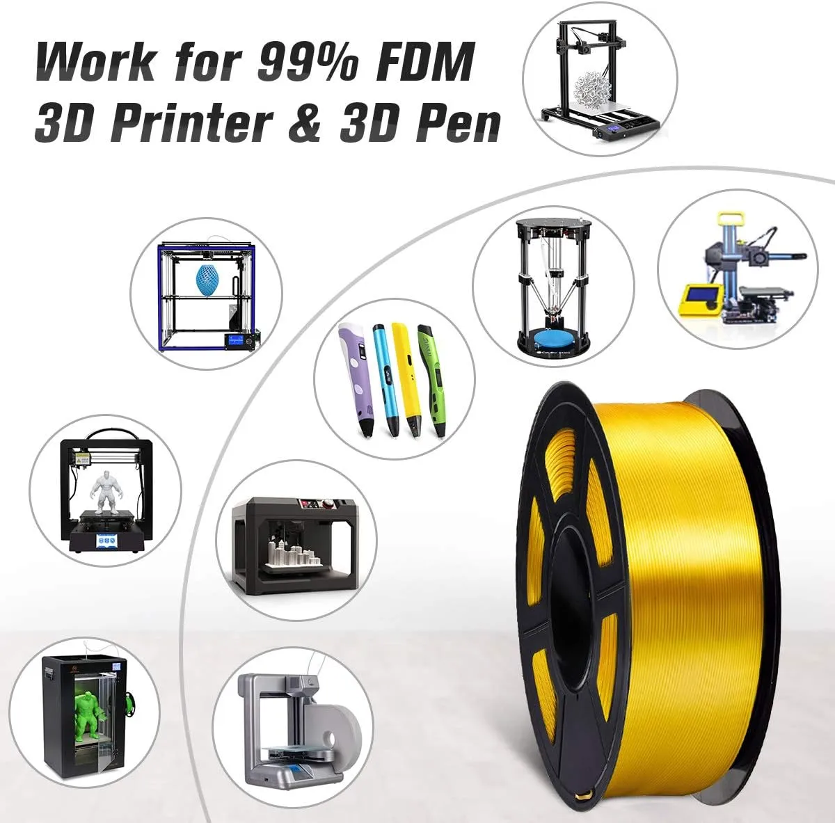 SUNLU Silk PLA Filament 1.75mm, Neatly Wound Shiny PLA 3D Printer Filament, Dimensional Accuracy  /- 0.02mm, Fit Most 3D Printers, Good Vacuum Packaging, 1kg Spool(2.2lbs), 330 Meters, Silky Gold