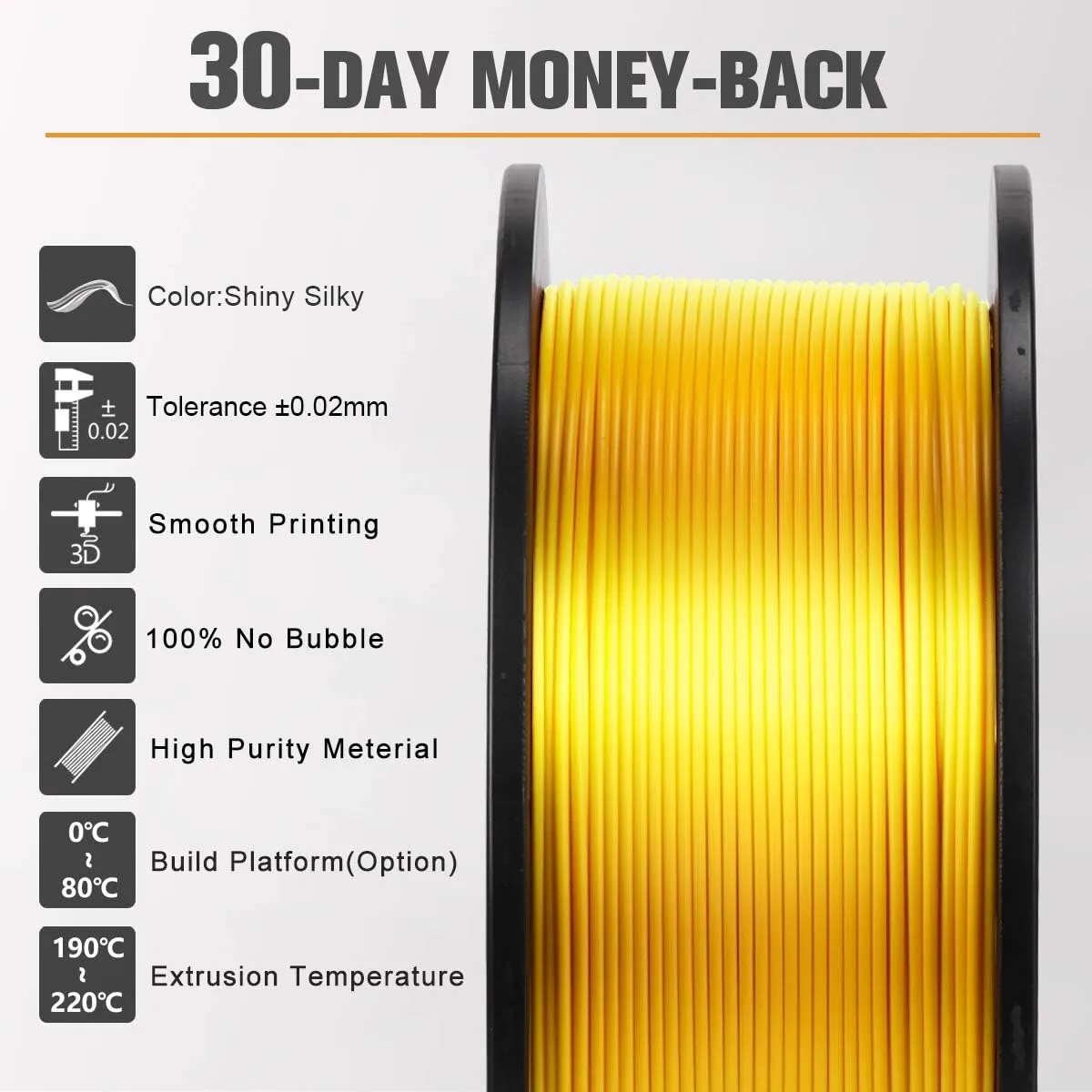 SUNLU Silk PLA Filament 1.75mm, Neatly Wound Shiny PLA 3D Printer Filament, Dimensional Accuracy  /- 0.02mm, Fit Most 3D Printers, Good Vacuum Packaging, 1kg Spool(2.2lbs), 330 Meters, Silky Gold