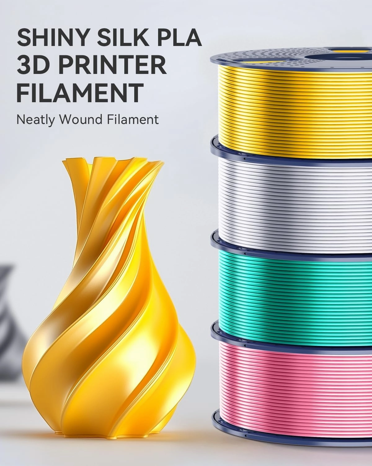 SUNLU 3D Printer Silk Filament,Shiny Silk PLA Filament 1.75mm, Smooth Silky Surface, Great Easy to Print for 3D Printers, Dimensional Accuracy  /- 0.02mm, Silk Silver 1KG
