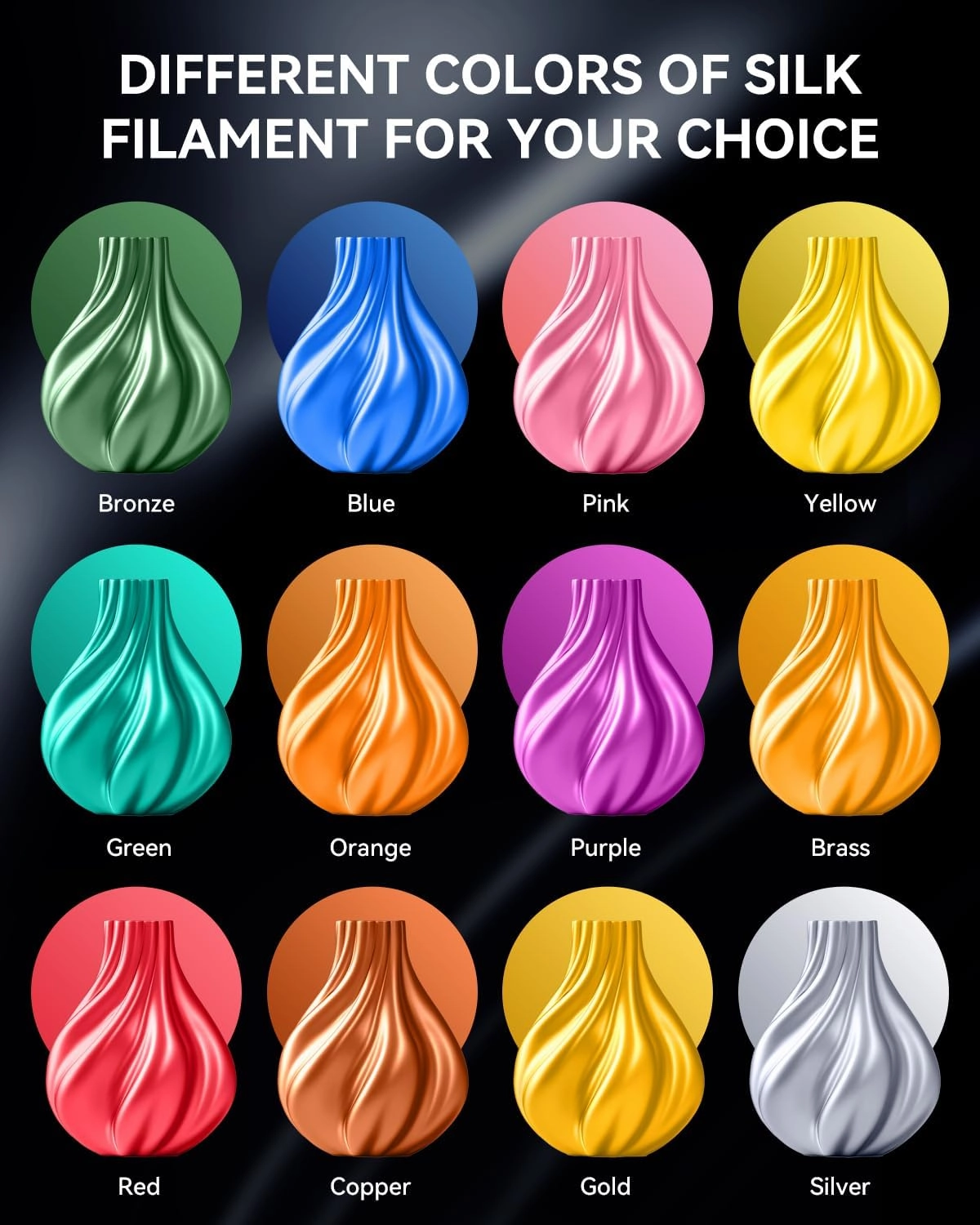 SUNLU 3D Printer Silk Filament,Shiny Silk PLA Filament 1.75mm, Smooth Silky Surface, Great Easy to Print for 3D Printers, Dimensional Accuracy  /- 0.02mm, Silk Silver 1KG