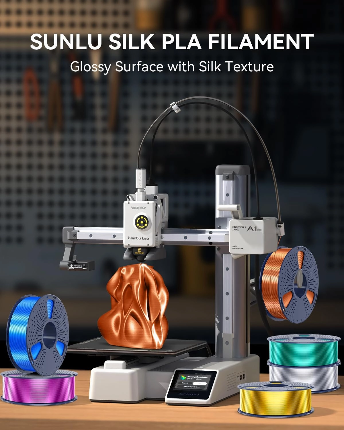 SUNLU 3D Printer Silk Filament,Shiny Silk PLA Filament 1.75mm, Smooth Silky Surface, Great Easy to Print for 3D Printers, Dimensional Accuracy  /- 0.02mm, Silk Silver 1KG