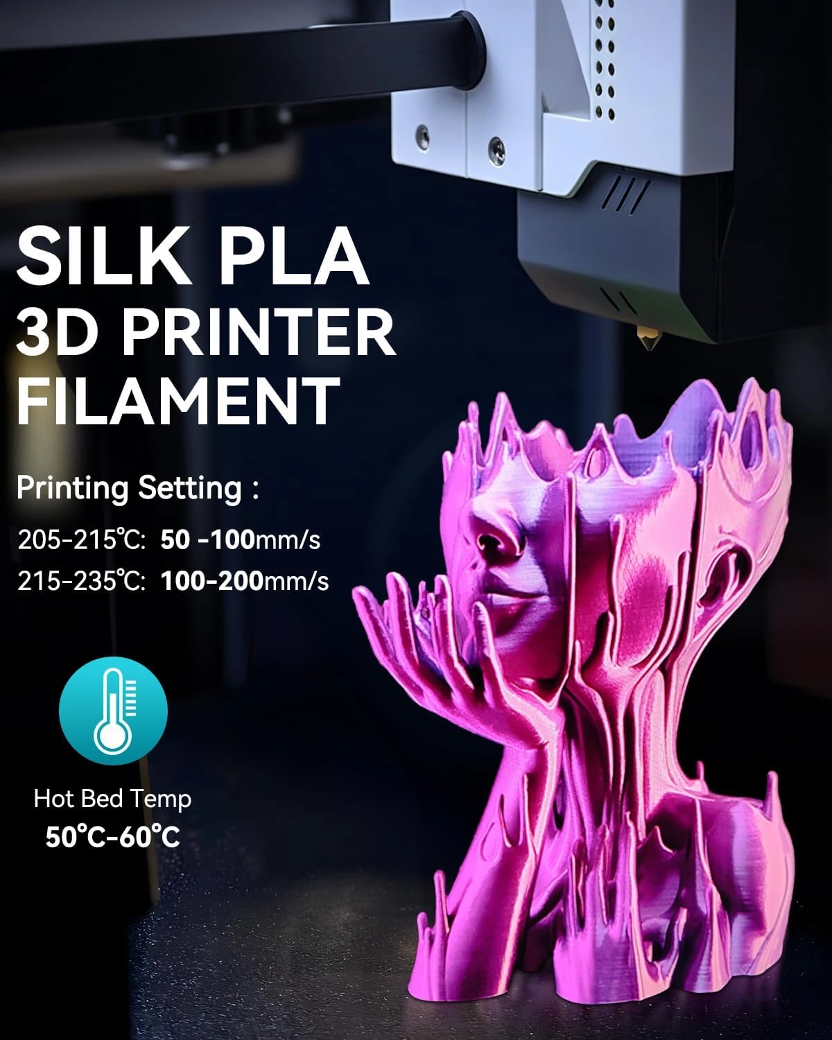 SUNLU 3D Printer Silk Filament,Shiny Silk PLA Filament 1.75mm, Smooth Silky Surface, Great Easy to Print for 3D Printers, Dimensional Accuracy  /- 0.02mm, Silk Silver 1KG