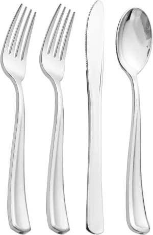 Supernal 360pcs Plastic Silverware Heavy Duty, Silver Plastic Silverware,Plastic Silverware Sets for Parties,Plastic Forks and Spoons,Party Plastic Flatware Suit for Weddings, Birthday Parties