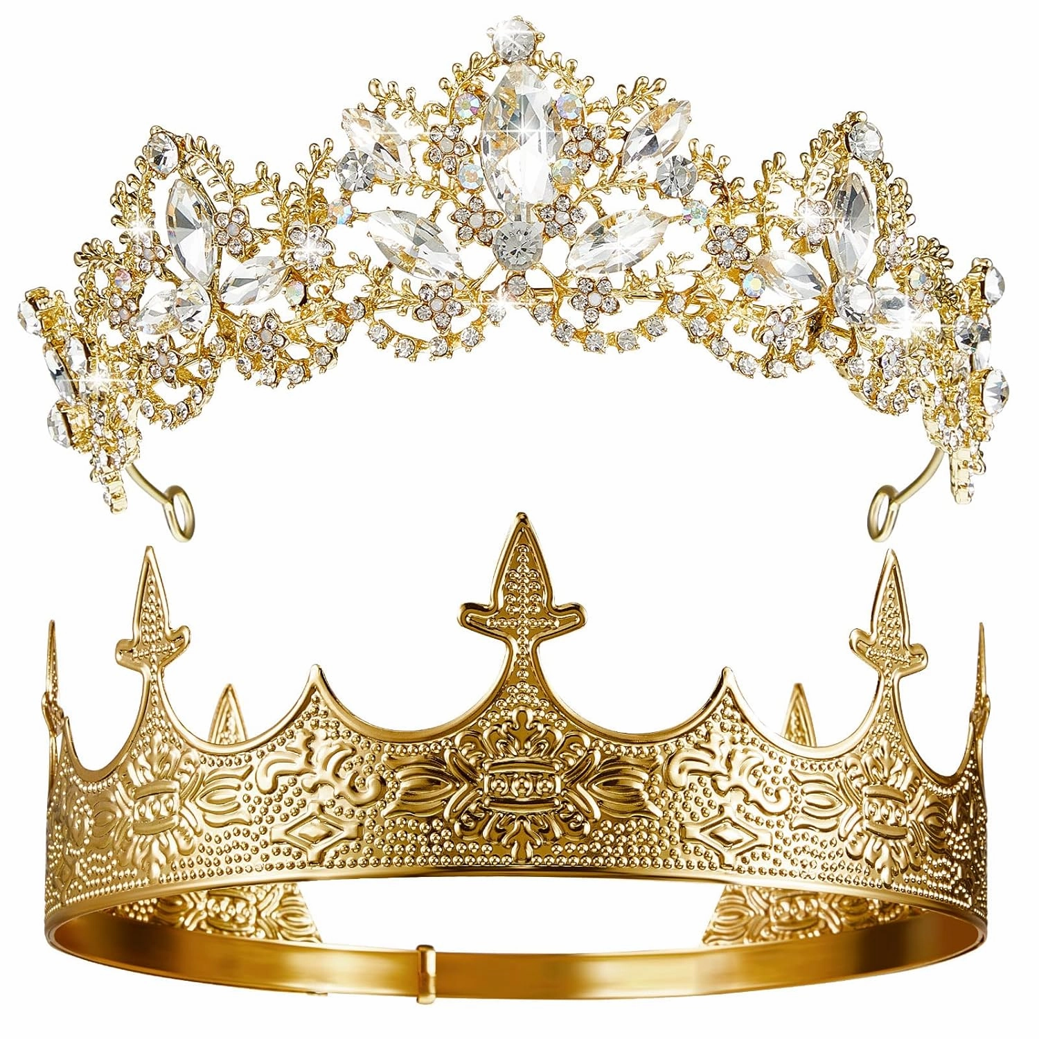 Sureio 2 Pcs Antique Royal King Crown for Men Baroque Queen Crown for 2025 Graduation Prom Party Crystal Tiara Prom Cosplay Birthday Wedding Hair Headband Accessories(Elegant Style)