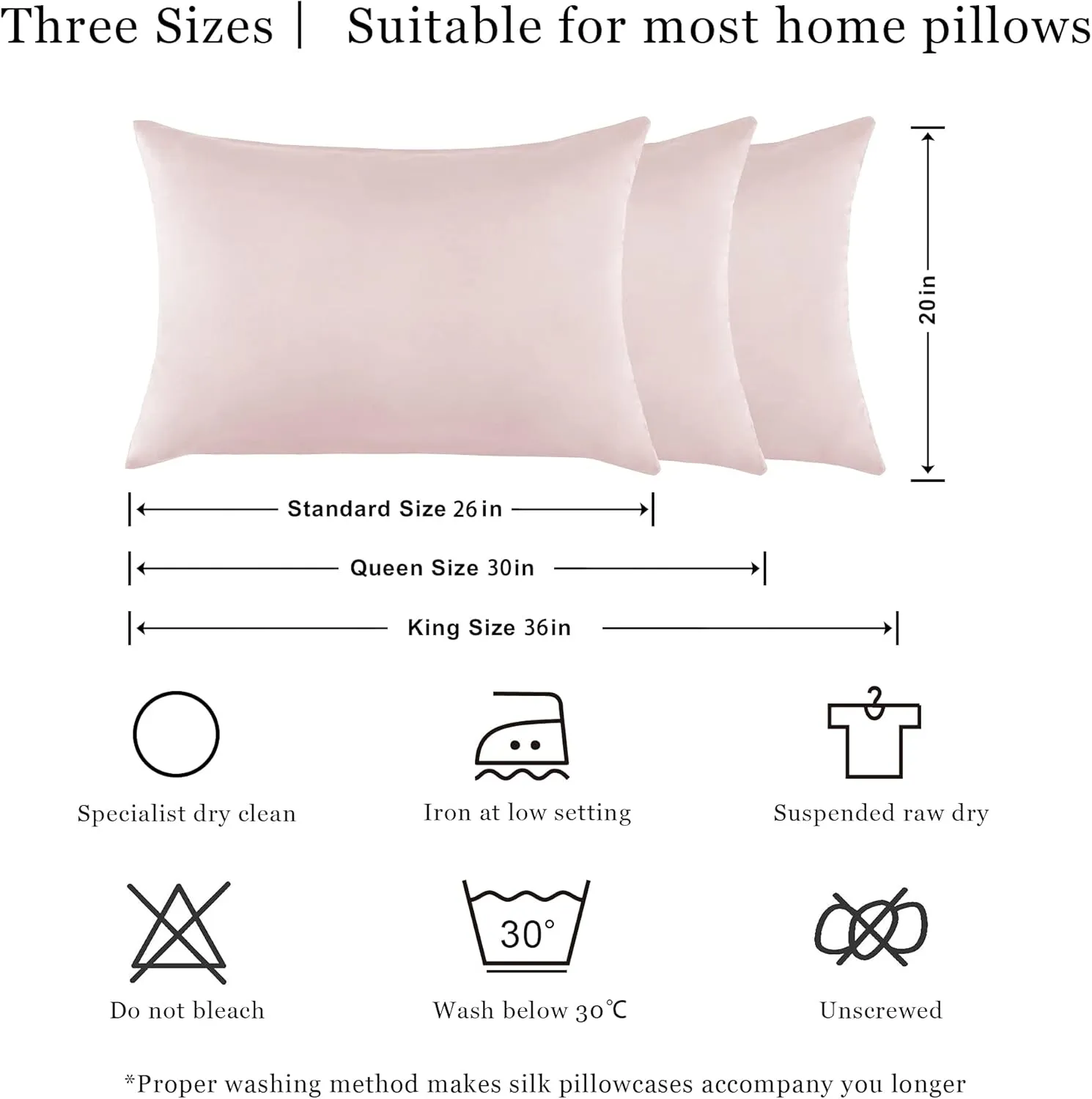 Sutuo Home Silk Pillowcase 2 Pack 100% Mulberry Silk Pillow Cases for Hair and Skin Grade 6A Both Sides 19 Momme Natural Real Silk Zipper Gift Pillow Cover for Girl's Sleep Standard 20"x26" Pale Pink