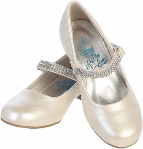 Swea Pea & Lilli Girls Dress Shoes Ivory for Flower Girl, Wedding - Big and Little Kid Mary Jane Toddler 1 Inch Heels - Zapatos para Niñas de Vestir Size