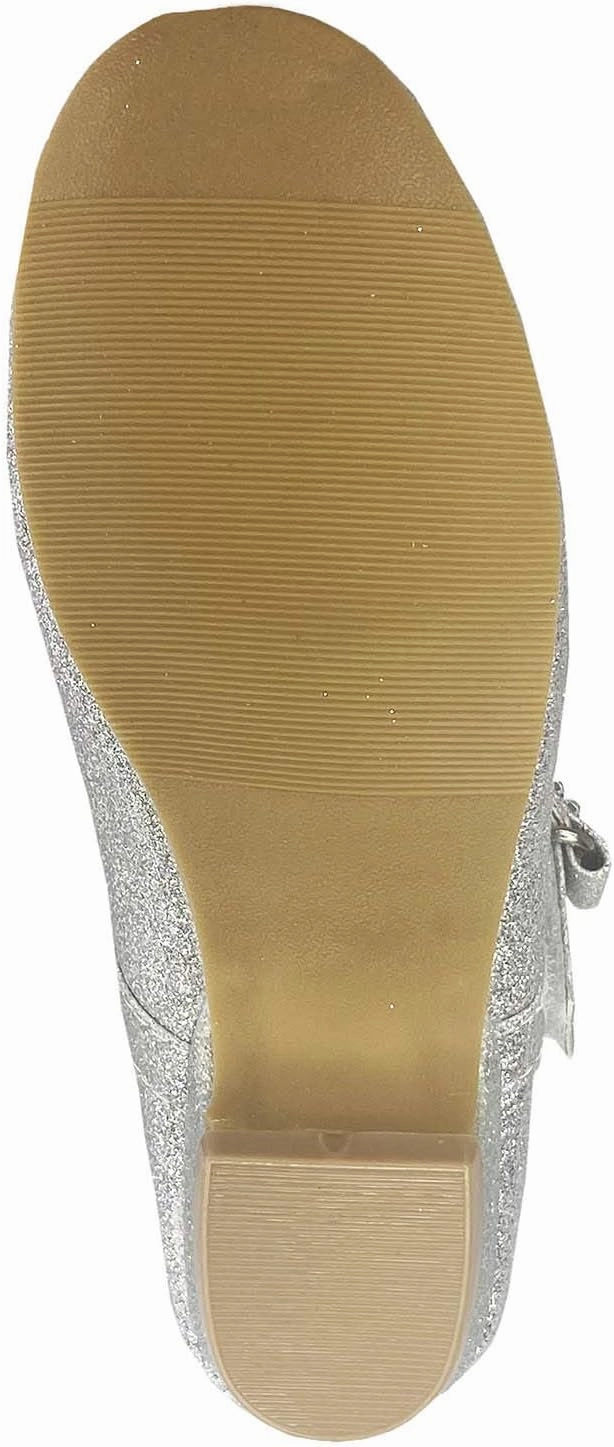 SWEA Pea and Lilli Girls Dress Shoes Silver for Christmas and Holiday Parties - Toddler, Big and Little Kids 1 Inch Mary Jane Glitter Low Heels - Zapatos para Niñas de Vestir Size