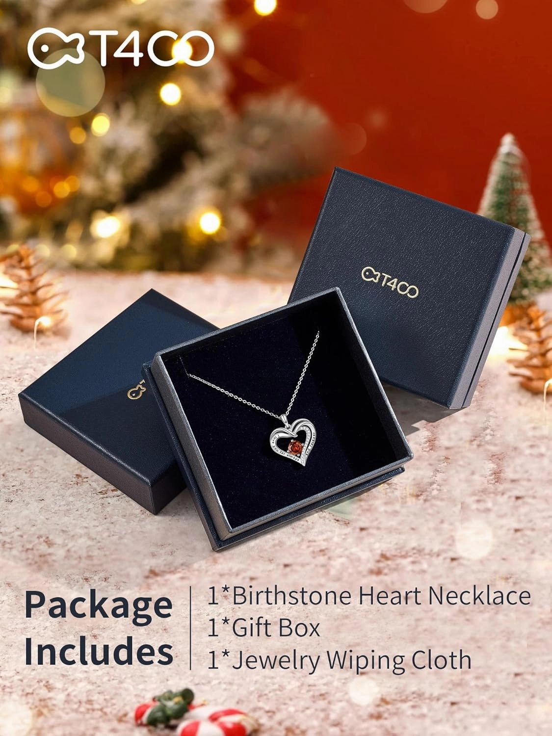 T400 Heart Necklaces for Women 925 Sterling Silver Birthstone Necklace I Love You for Always and Forever Pendant Jewelry Birthday Anniversary for Her