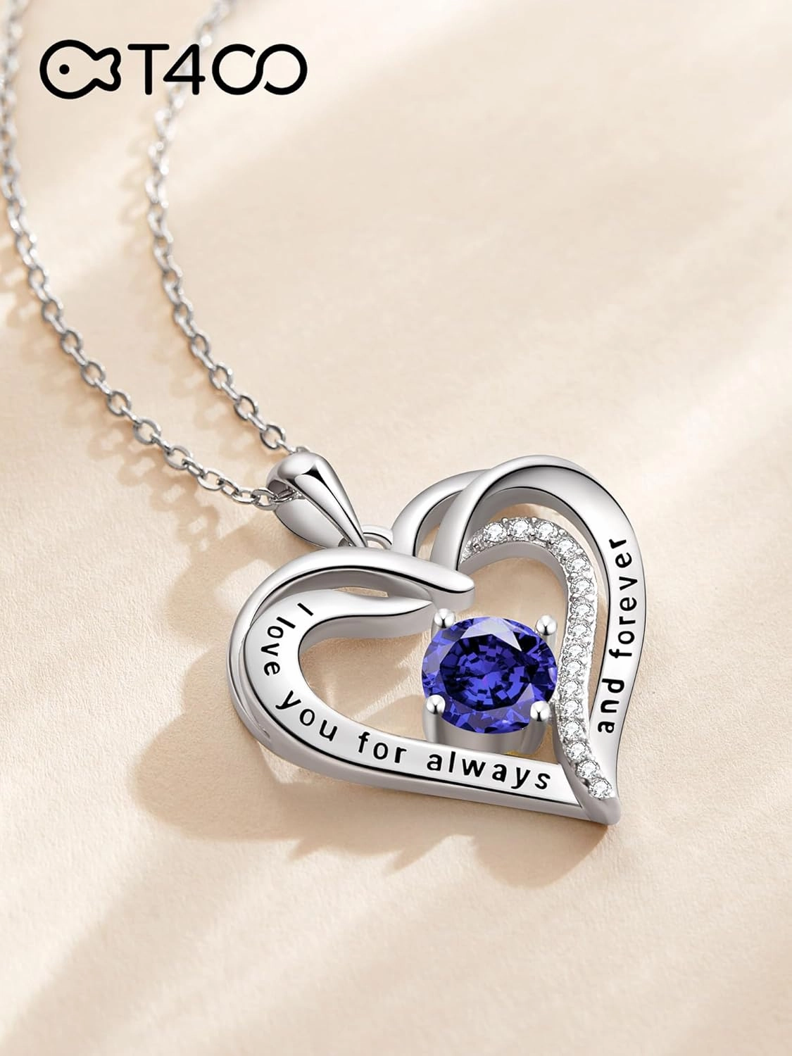 T400 Heart Necklaces for Women 925 Sterling Silver Birthstone Necklace I Love You for Always and Forever Pendant Jewelry Birthday Anniversary for Her
