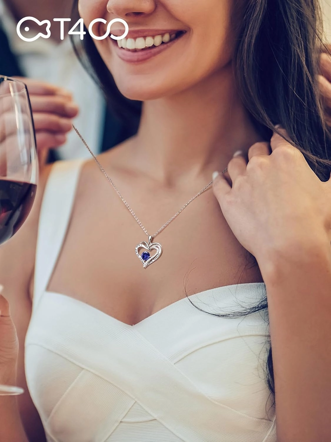 T400 Heart Necklaces for Women 925 Sterling Silver Birthstone Necklace I Love You for Always and Forever Pendant Jewelry Birthday Anniversary for Her