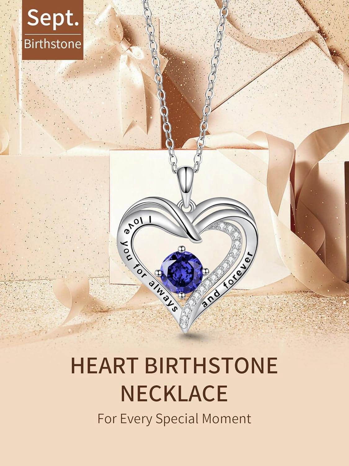 T400 Heart Necklaces for Women 925 Sterling Silver Birthstone Necklace I Love You for Always and Forever Pendant Jewelry Birthday Anniversary for Her