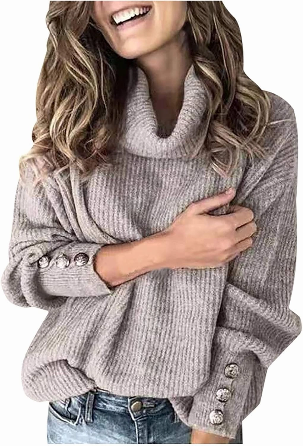 TANGNADE Turtleneck Sweater Women Plus Size Tunic Long Sleeve Cable Knit Sweaters Lightweight Chunky Pullover High Neck