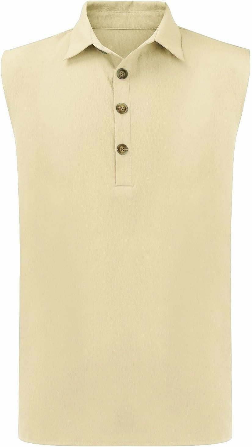 Tank Tops Men Sleeveless Summer Beach Casual Button Up Muscle Linen Cotton Loose Fit Undershirts Gym Big and Tall Vest