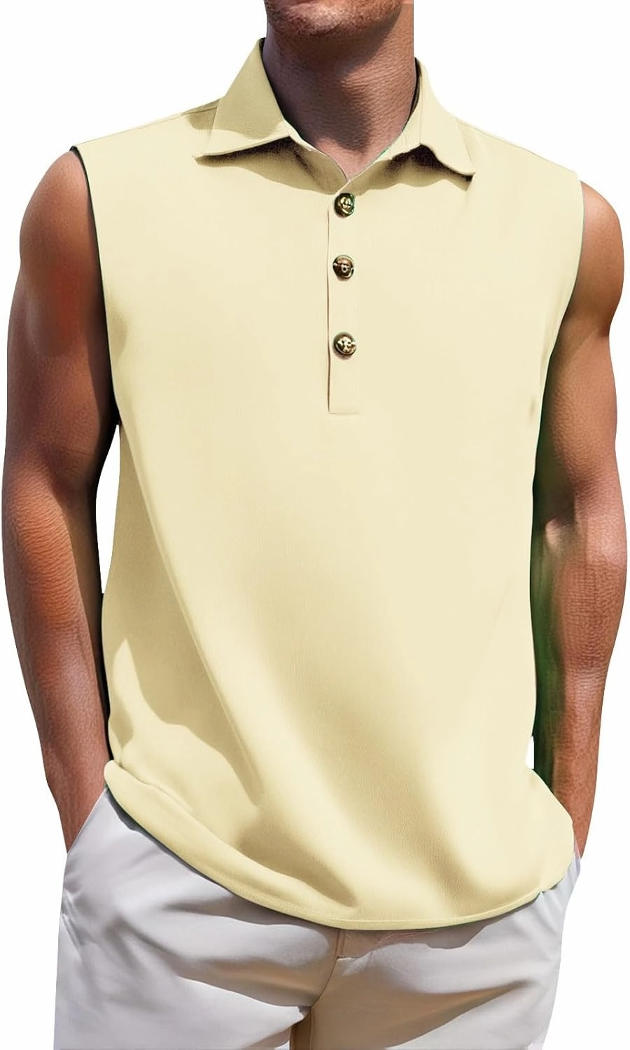 Tank Tops Men Sleeveless Summer Beach Casual Button Up Muscle Linen Cotton Loose Fit Undershirts Gym Big and Tall Vest