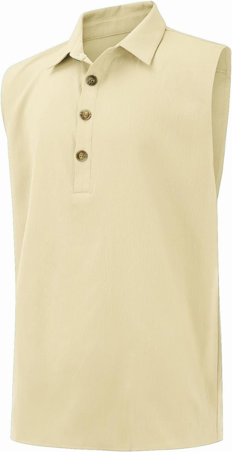 Tank Tops Men Sleeveless Summer Beach Casual Button Up Muscle Linen Cotton Loose Fit Undershirts Gym Big and Tall Vest
