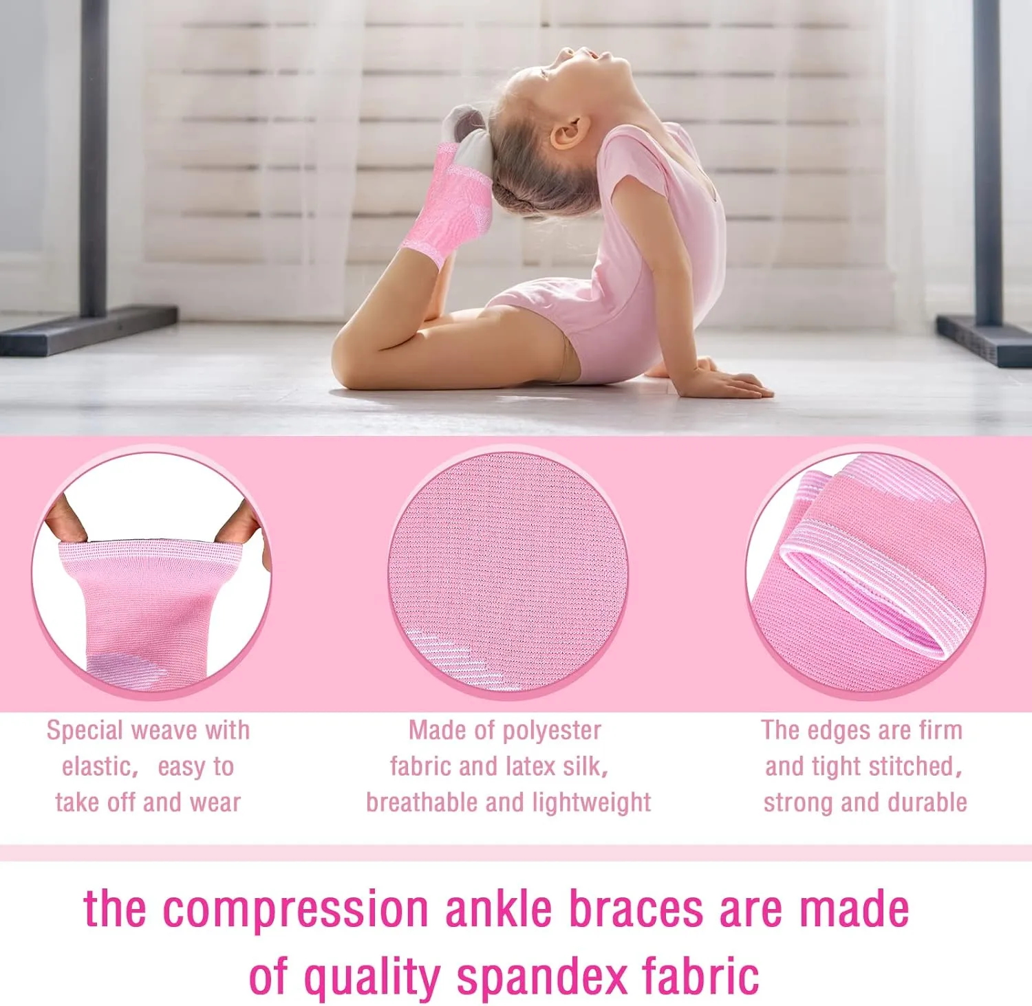 Tarpop 2 Pairs Kids Ankle Brace Set Foot Support Stabilizer Wraps Protector Guard Knitted Ankle Sleeve Sock Support Compression Socks for Injury Prevention(Pink,Medium)