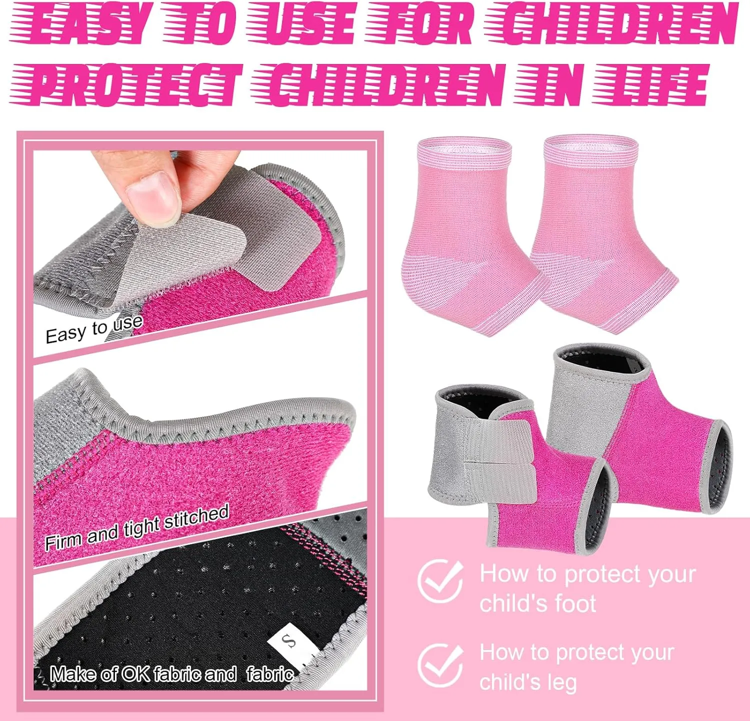 Tarpop 2 Pairs Kids Ankle Brace Set Foot Support Stabilizer Wraps Protector Guard Knitted Ankle Sleeve Sock Support Compression Socks for Injury Prevention(Pink,Medium)