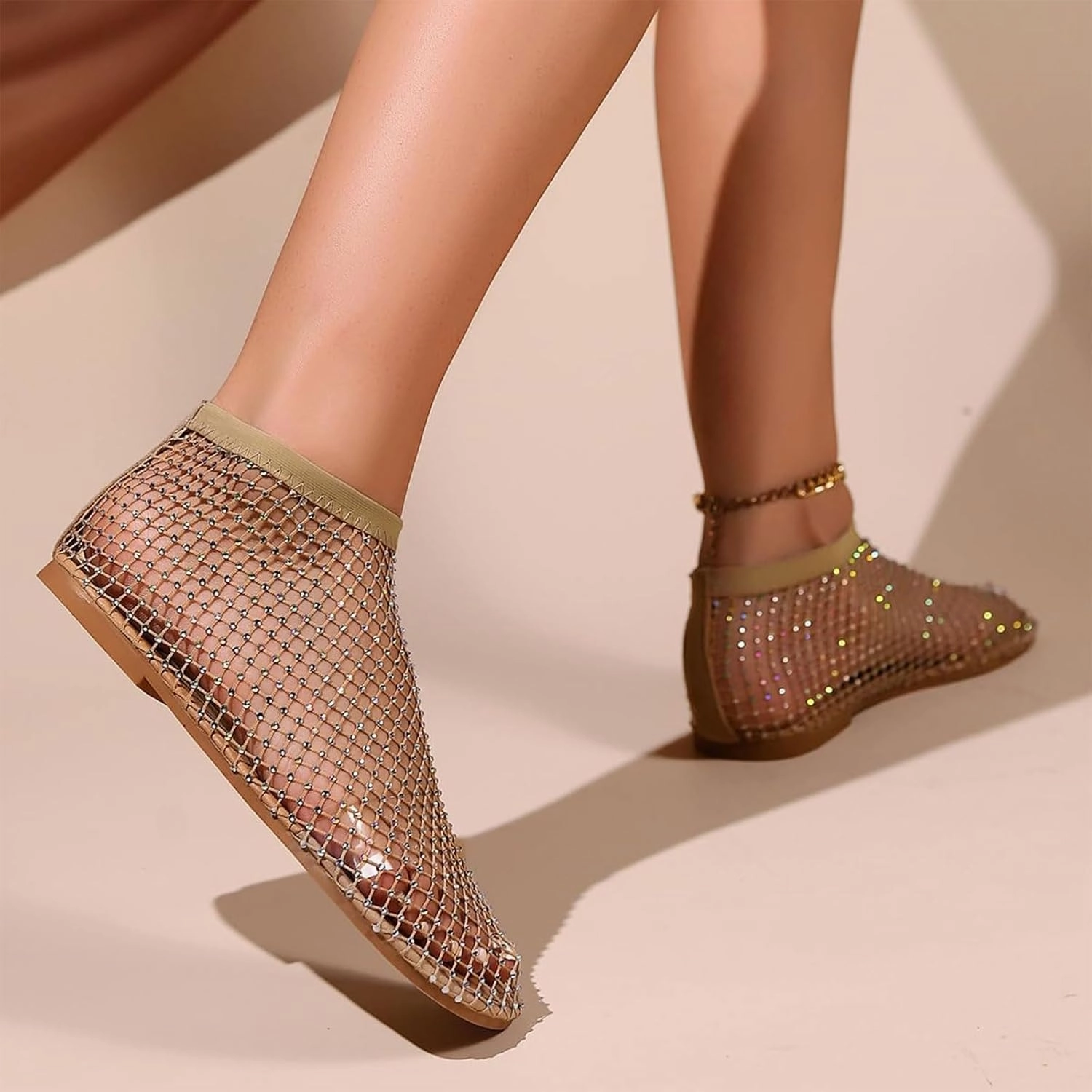 Tarz Kiz Sparkly Women Shoes, Ultra Comfortable Shiny Gem Mesh Flats, Glittery Stretchy Net Shoes, Ultra Comfortable Shiny Gem Mesh Flats
