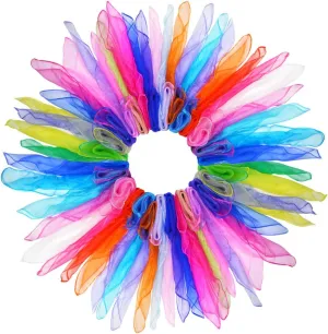 Tayfremn 28pcs Dance Scarves Square Juggling Silk Play Movement Scarves Magic Tricks Performance Props Accessories 24 by 24 Inches,14 Color
