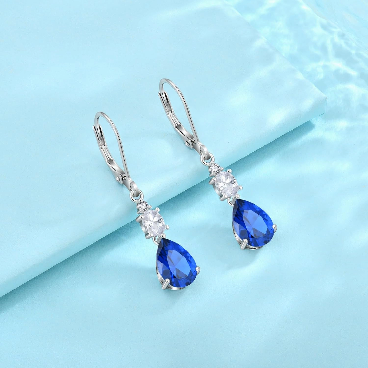 Teardrop Leverback Earrings 925 Sterling Silver Oval Dangle Drop Earrings Birthstone Jewelry Gifts for Women