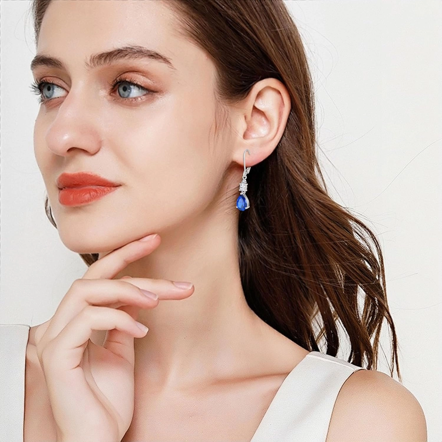 Teardrop Leverback Earrings 925 Sterling Silver Oval Dangle Drop Earrings Birthstone Jewelry Gifts for Women