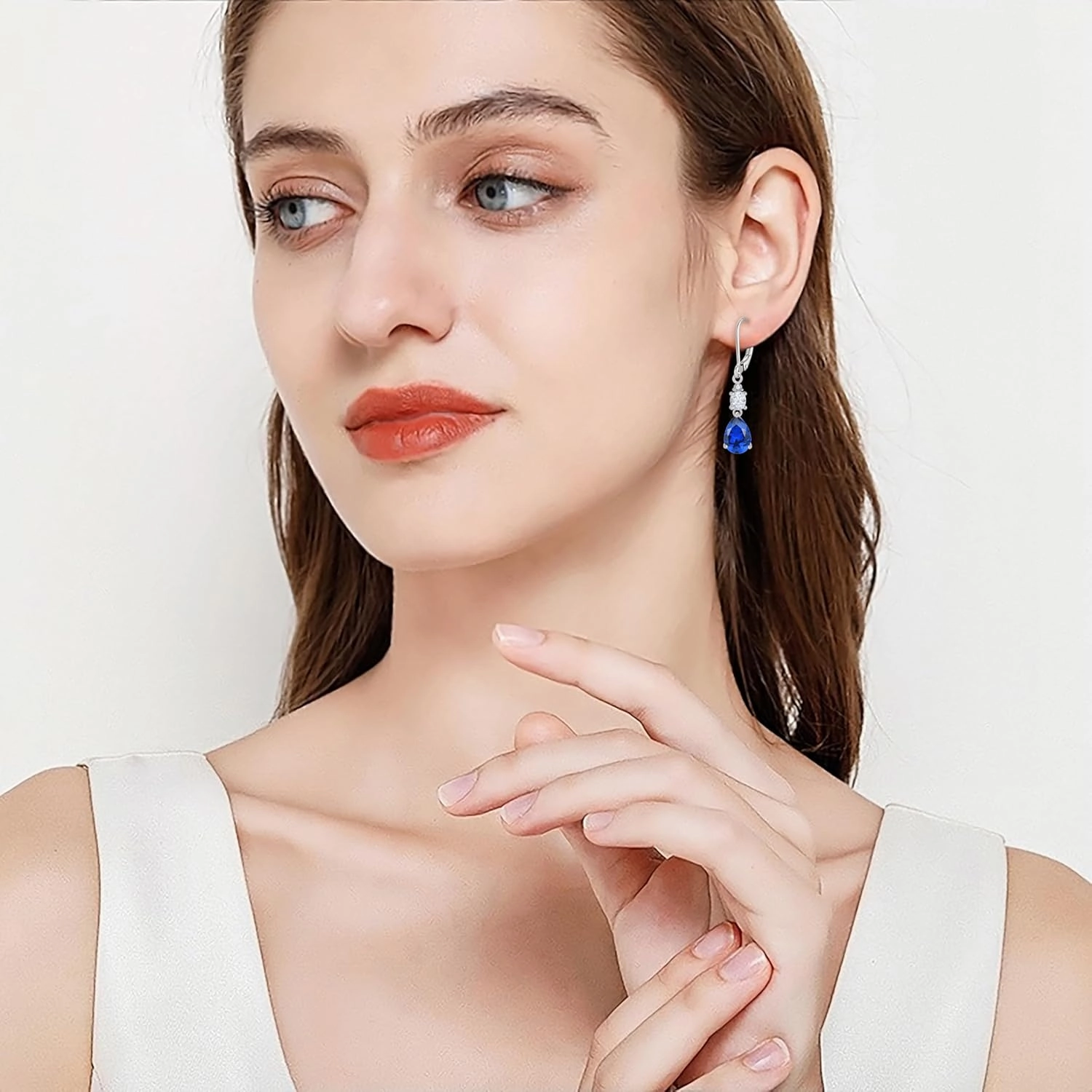 Teardrop Leverback Earrings 925 Sterling Silver Oval Dangle Drop Earrings Birthstone Jewelry Gifts for Women