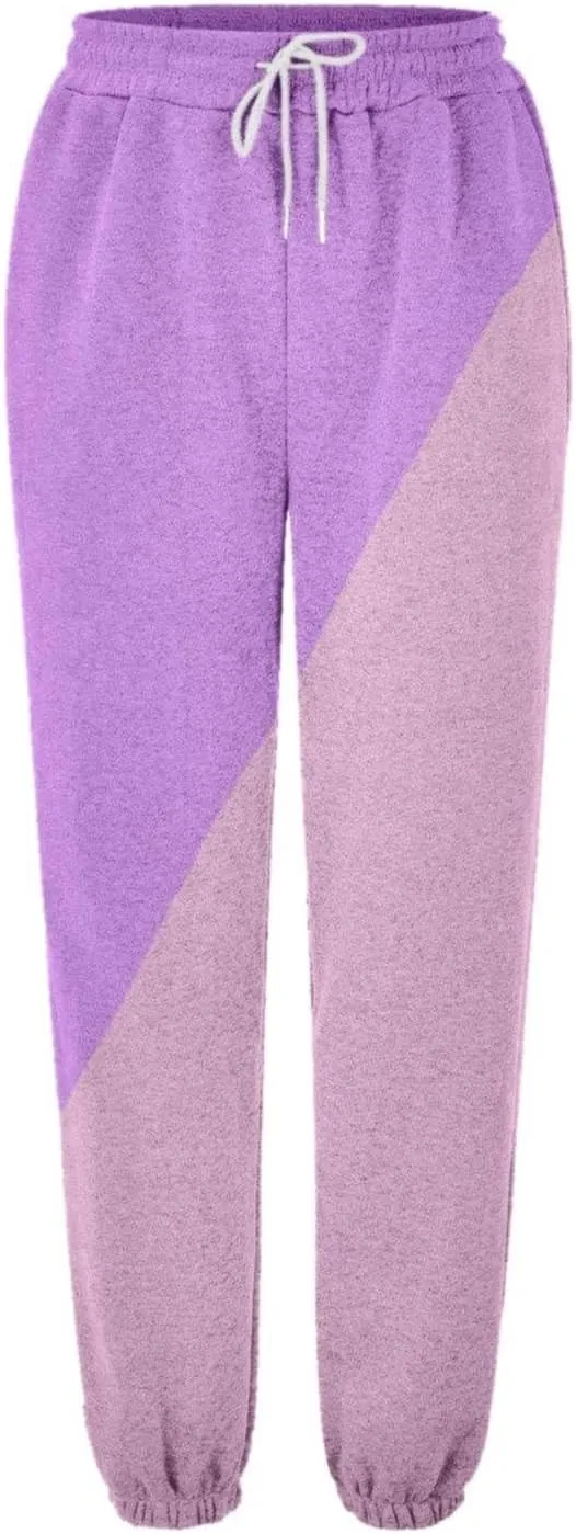 Teen Girls Cute Sweatpants Two Tone Drawstring Elastic Waist Cinch Bottom Joggers Lounge Slacks Womens Loose Soft Activewear