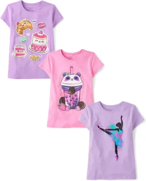 The Children's Place Girls' Assorted Everyday Short Sleeve Graphic T-Shirts, Multipack