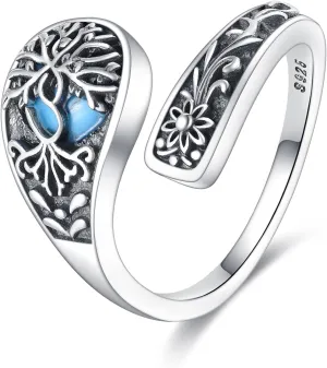 TIGER RIDER Sterling Silver Tree of Life Ring for Women Vintage Thumb Rings Turquoise Spoon Rings Jewelry Birthday Mothers Day Gifts for Mom Men