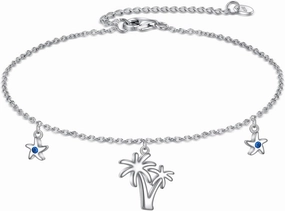 TIGER RIDER 925 Sterling Silver Palm Tree Ankle Bracelet Beach Anklet Adjustable Beach Ankle Mother's Day Jewelry Gifts for Women Friends