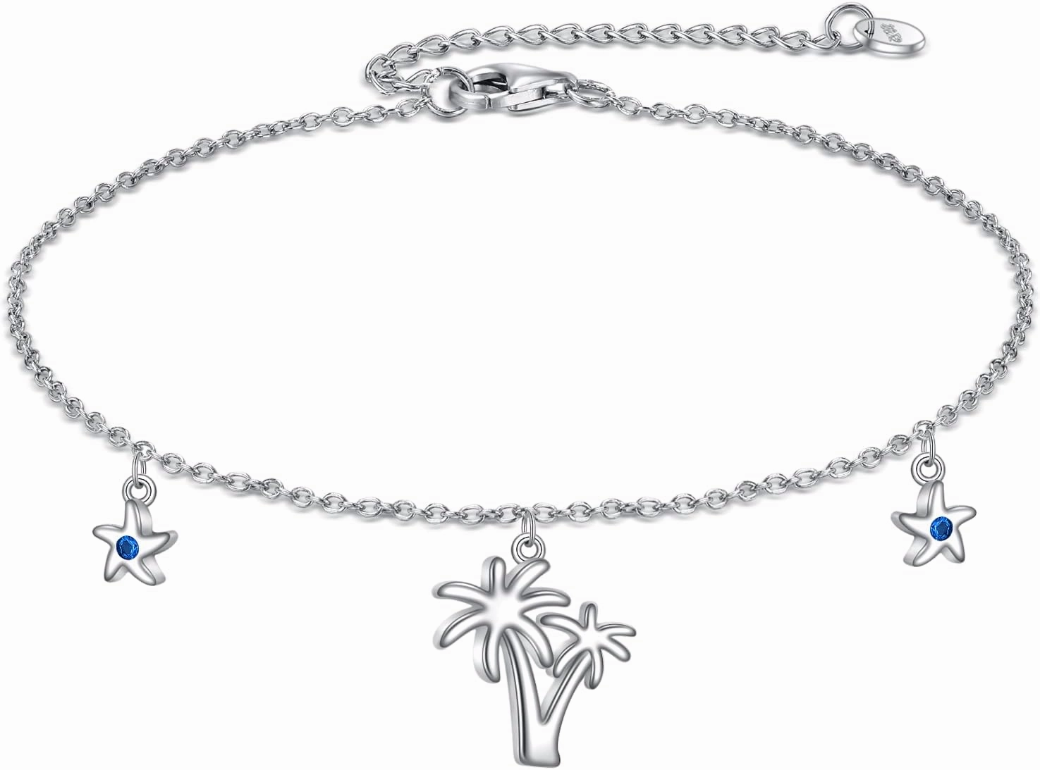 TIGER RIDER 925 Sterling Silver Palm Tree Ankle Bracelet Beach Anklet Adjustable Beach Ankle Mother's Day Jewelry Gifts for Women Friends