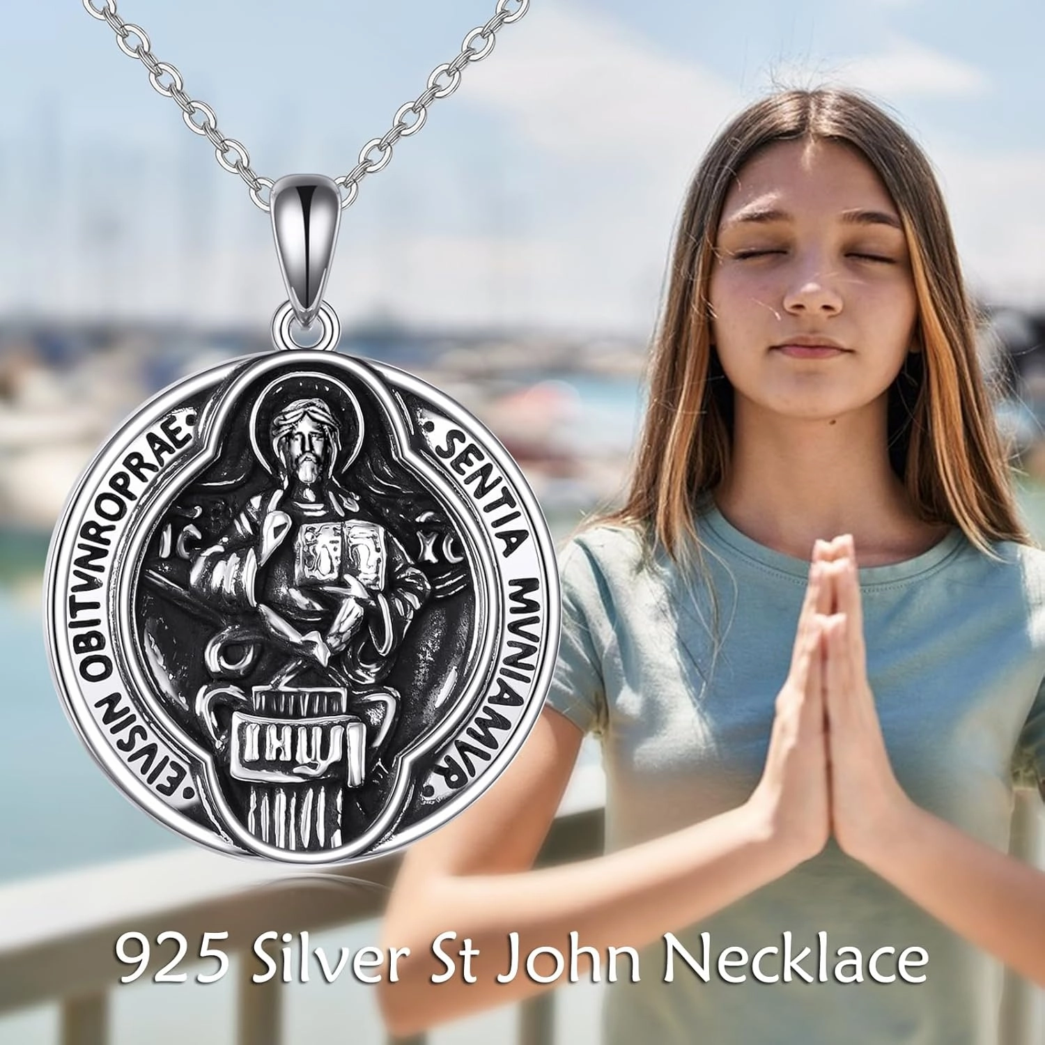 TIGER RIDER 925 Sterling Silver Saint Religious Necklace for Men Patron Saint Medal Necklace Amulet Protect Us Medal Pendant Necklace Christian Jewelry Birthday Christmas Gifts for Women Men