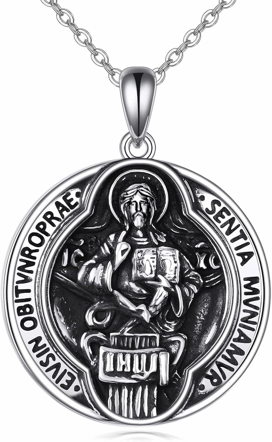 TIGER RIDER 925 Sterling Silver Saint Religious Necklace for Men Patron Saint Medal Necklace Amulet Protect Us Medal Pendant Necklace Christian Jewelry Birthday Christmas Gifts for Women Men