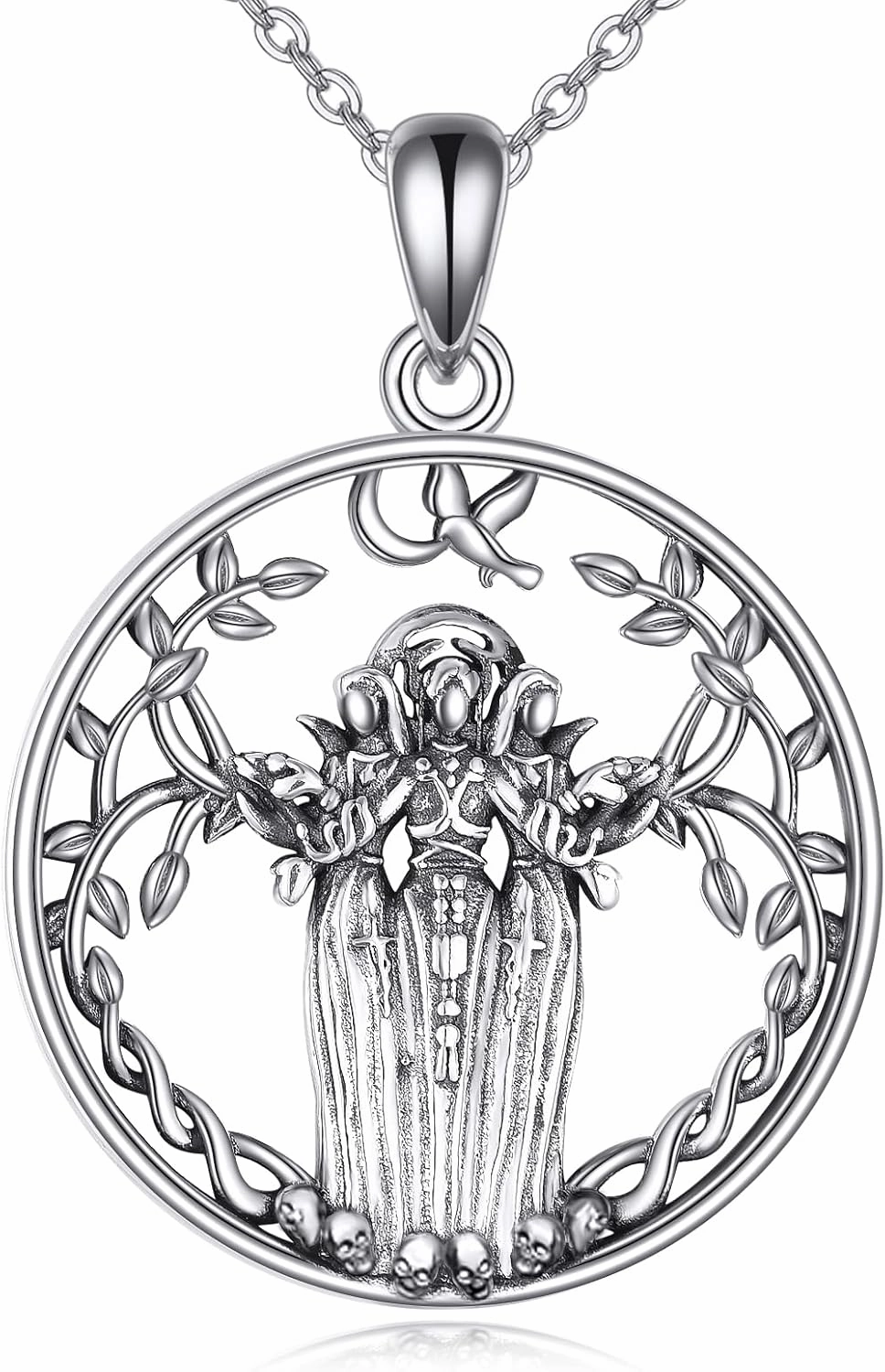 TIGER RIDER 925 Sterling Silver Triple Moon Goddess for Women Pagan Wiccan Magic Amulet Tree of Life Necklace Jewelry Birthday Mothers Day Gifts for Mom