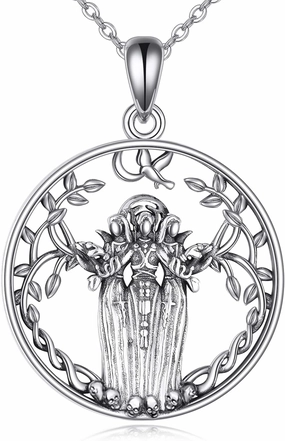 TIGER RIDER 925 Sterling Silver Triple Moon Goddess for Women Pagan Wiccan Magic Amulet Tree of Life Necklace Jewelry Birthday Mothers Day Gifts for Mom