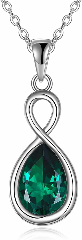 TIGER RIDER Birthstone Necklaces for Women Sterling Silver Infinity Pendant Crystal Green Ruby Birthstone Necklace Jewelry Birthday Gifts for Mom Wife