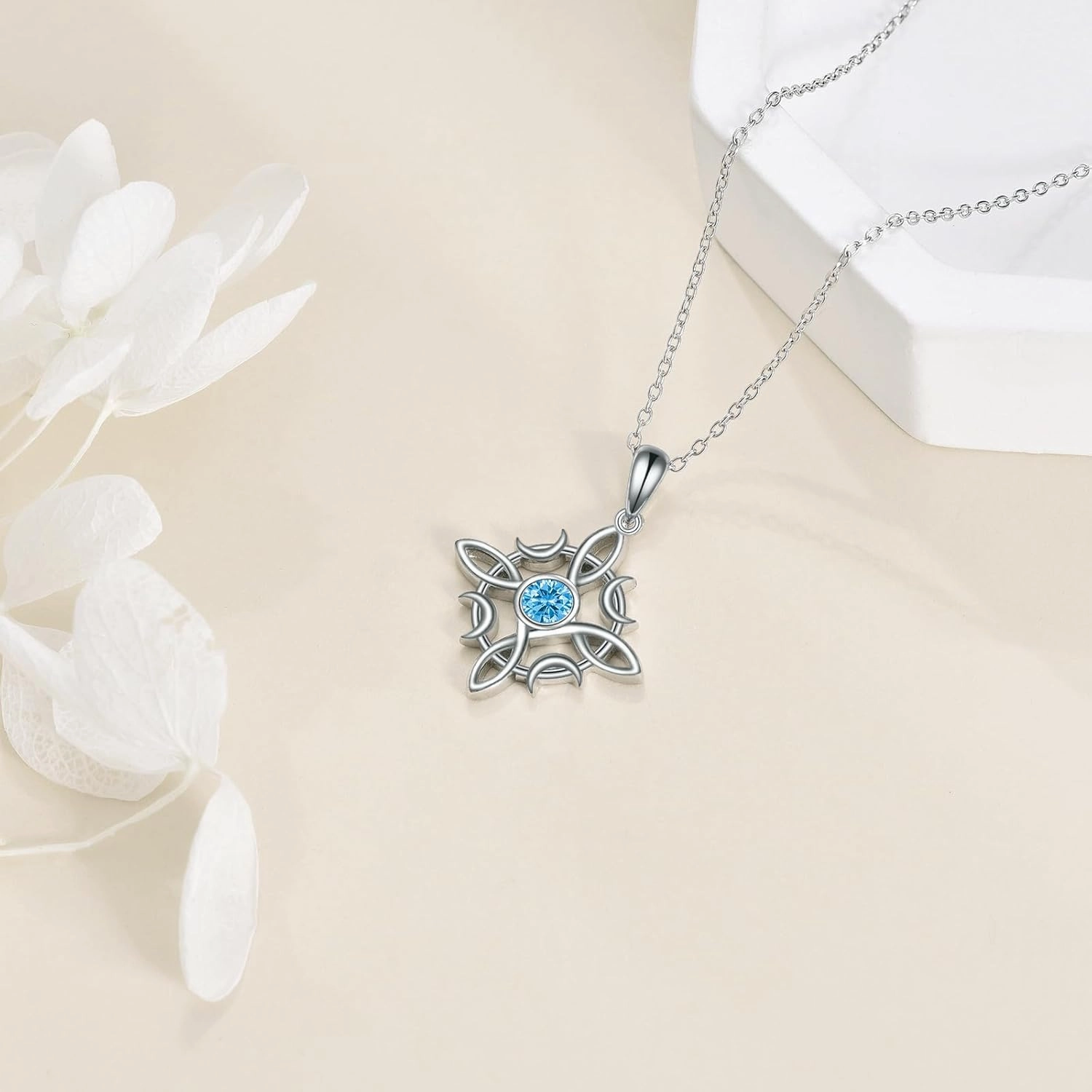 TIGER RIDER Celtic Knot Birthstone Necklace Sterling Silver Witch Knot Pendant Necklace Wiccan Witchy Good Luck Irish Jewelry Mothers Day Birthday Gifts for Women Mom