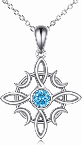 TIGER RIDER Celtic Knot Birthstone Necklace Sterling Silver Witch Knot Pendant Necklace Wiccan Witchy Good Luck Irish Jewelry Mothers Day Birthday Gifts for Women Mom