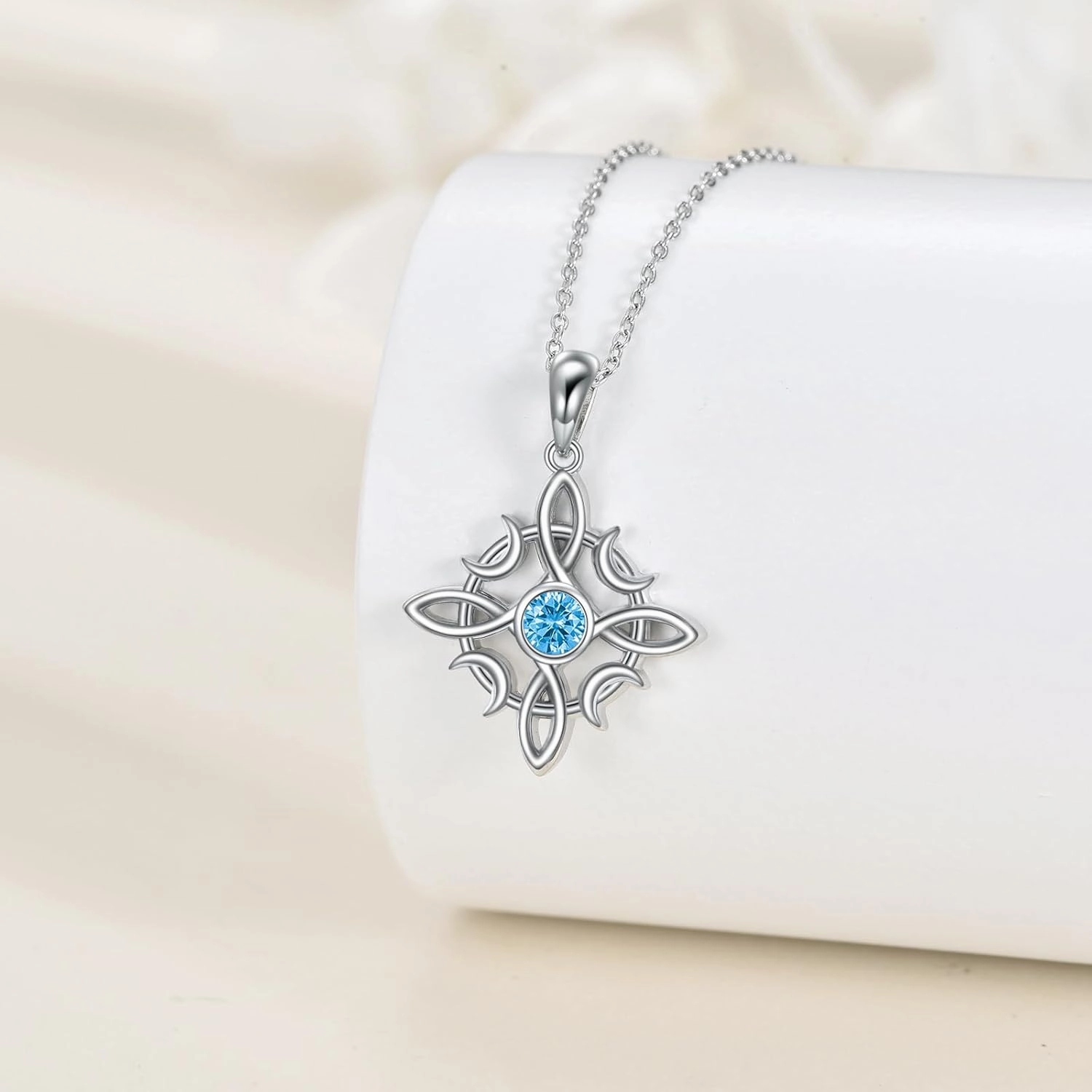 TIGER RIDER Celtic Knot Birthstone Necklace Sterling Silver Witch Knot Pendant Necklace Wiccan Witchy Good Luck Irish Jewelry Mothers Day Birthday Gifts for Women Mom