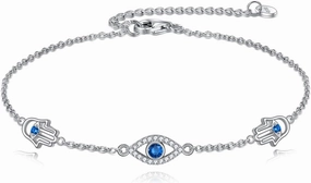TIGER RIDER Evil Eye Anklet Sterling Silver Evil Eye Anklets Blue Eyes Protection Jewelry Mothers Day Birthday Gifts for Women Girlfriend