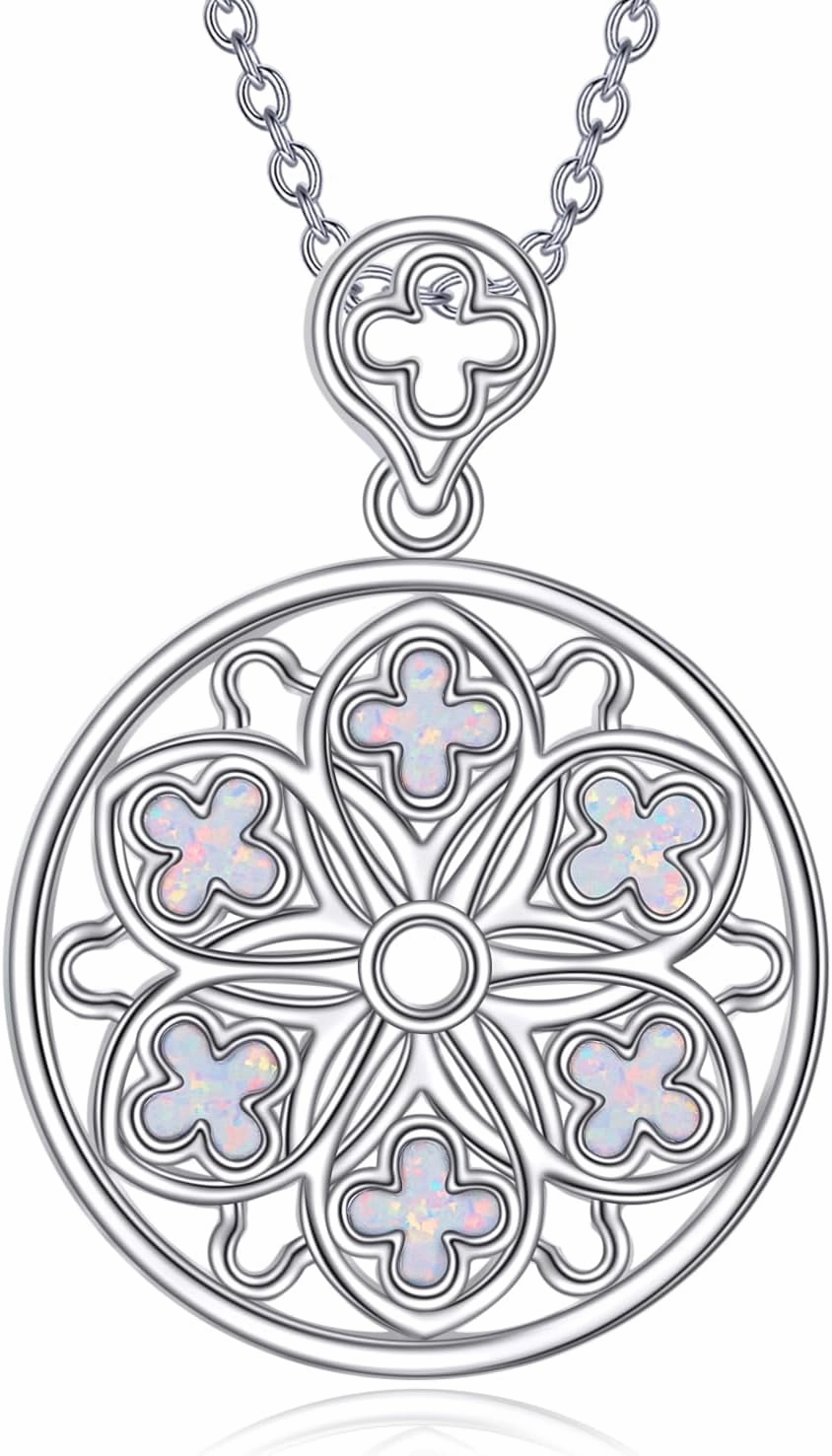 TIGER RIDER Four Leaf Clover Necklace 925 Sterling Silver White Opal Lucky Clover Pendant Necklace Jewelry Birthdays Gifts for Women