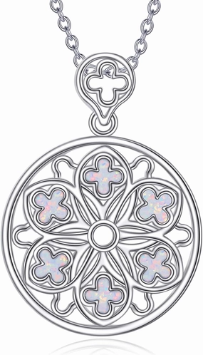 TIGER RIDER Four Leaf Clover Necklace 925 Sterling Silver White Opal Lucky Clover Pendant Necklace Jewelry Birthdays Gifts for Women