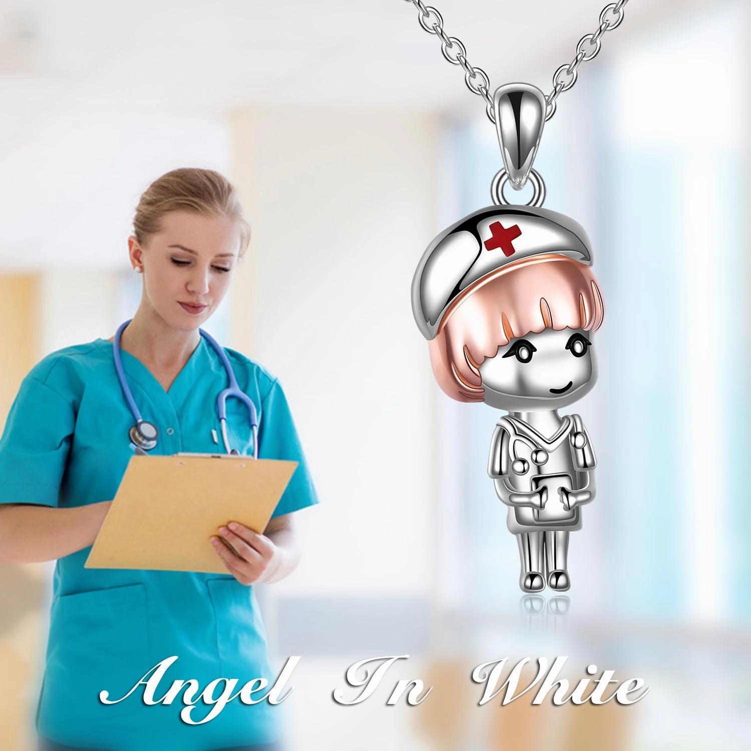 TIGER RIDER Sterling Silver Nurse Necklace for Women Nursing Student Pendant Necklace Medical Assistant Graduation Christmas Birthday Jewelry Gifts for Nurse Doctor