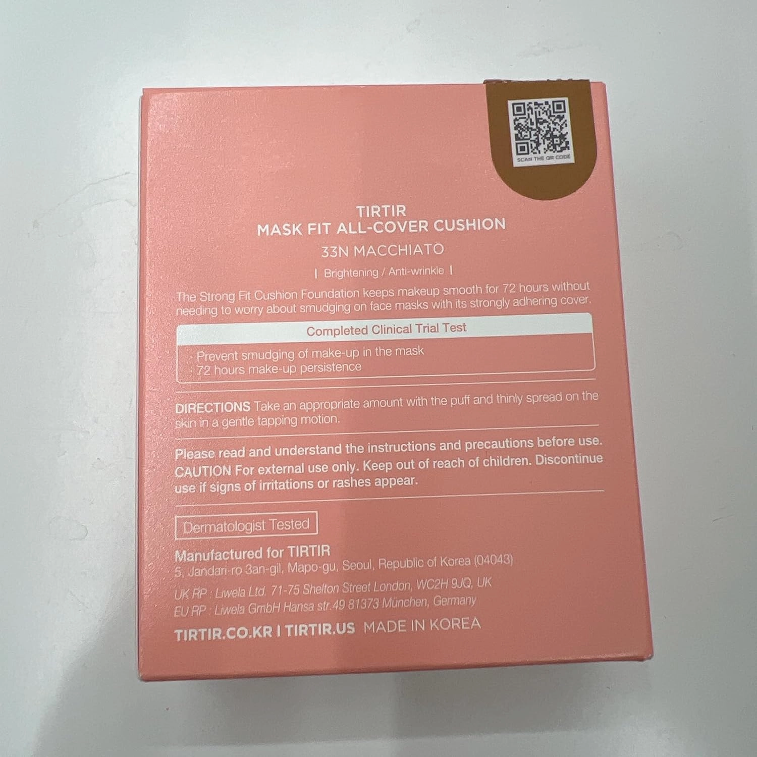 TIRTIR Mask Fit All Cover Pink Cushion Foundation | High coverage, Velvety Matte Finish, Lightweight, Flawless, Corrects Redness, Korean Cushion (#33N Macchiato, Full Size, 0.63 Fl Oz)