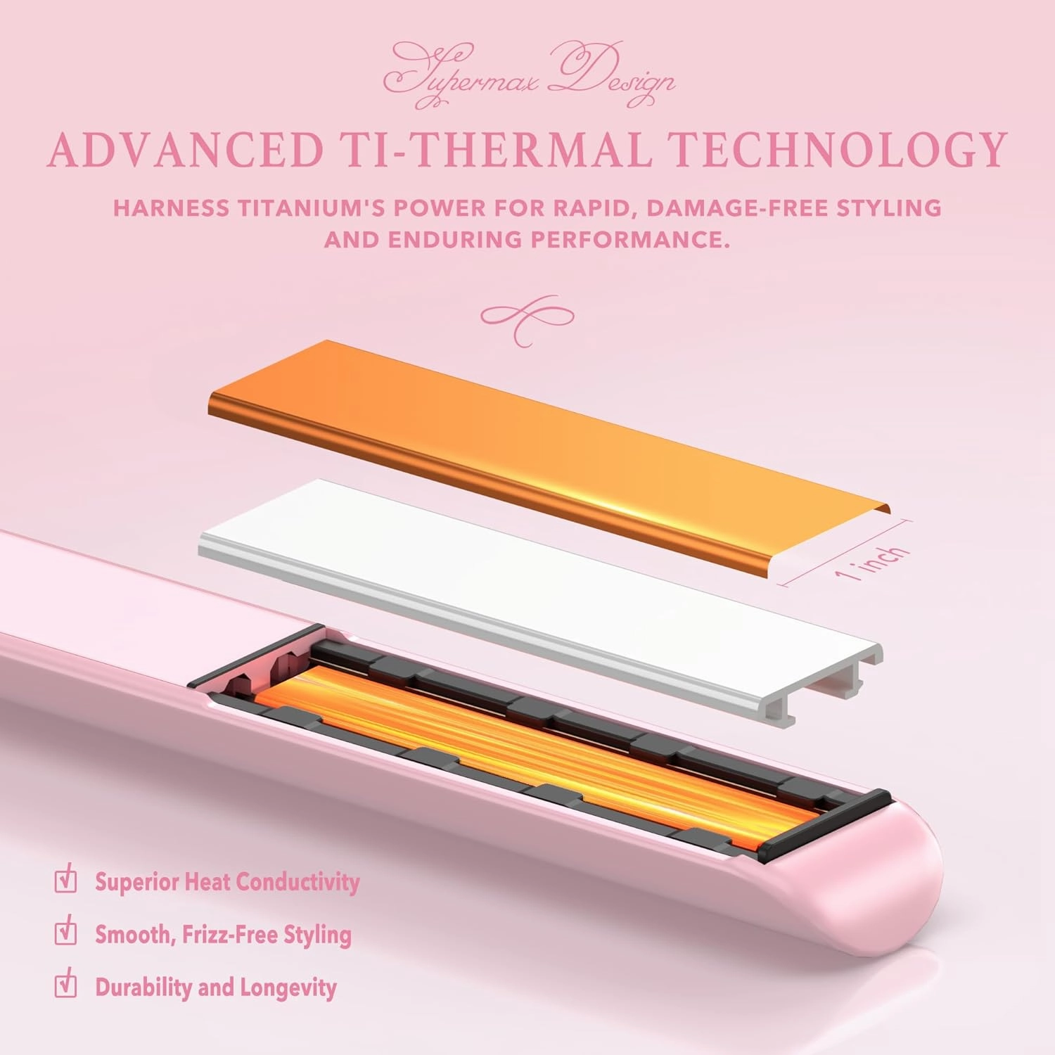 Titanelli 2 in 1 Titanium Hair Straightener and Curler | 100% Pure Ti-Thermal Technology Flat Iron | 1-Inch Professional Styling | Available in Black, Gold, and Pink (Pink)
