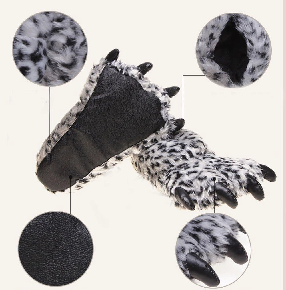 TONWHAR Grizzly Bear Paw Wool Leopard-print Slippers Cartoon Warm Slipper