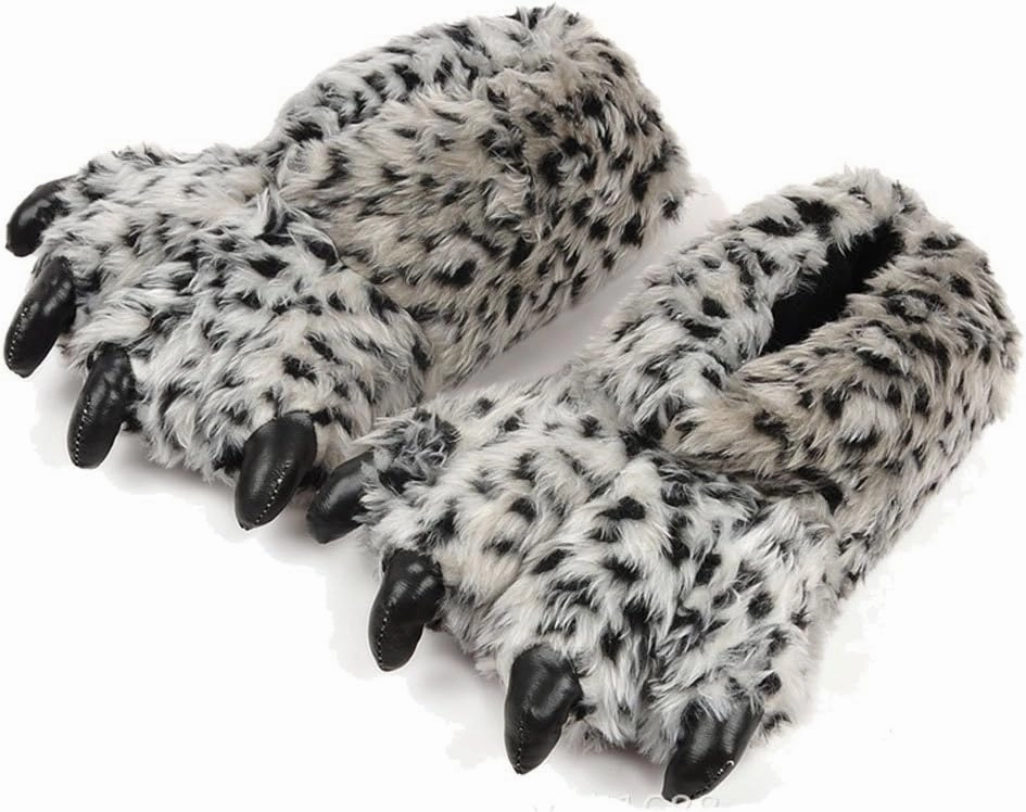 TONWHAR Grizzly Bear Paw Wool Leopard-print Slippers Cartoon Warm Slipper