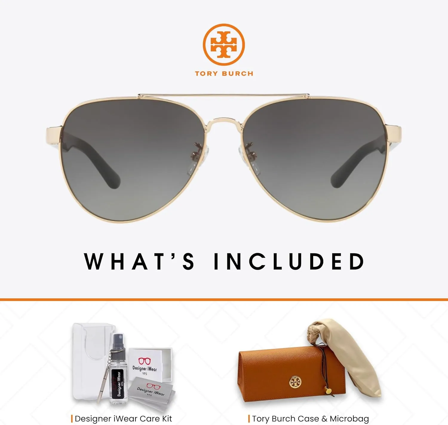 Tory Burch TY6070 Aviator Sunglasses For Women   BUNDLE with Designer iWear Eyewear Care Kit